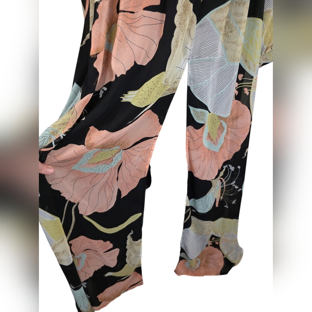 Lulus Wondrous Water Lilies Floral Maxi Dress XL Sheer Sleeve Front Leg Slit - Picture 5 of 10